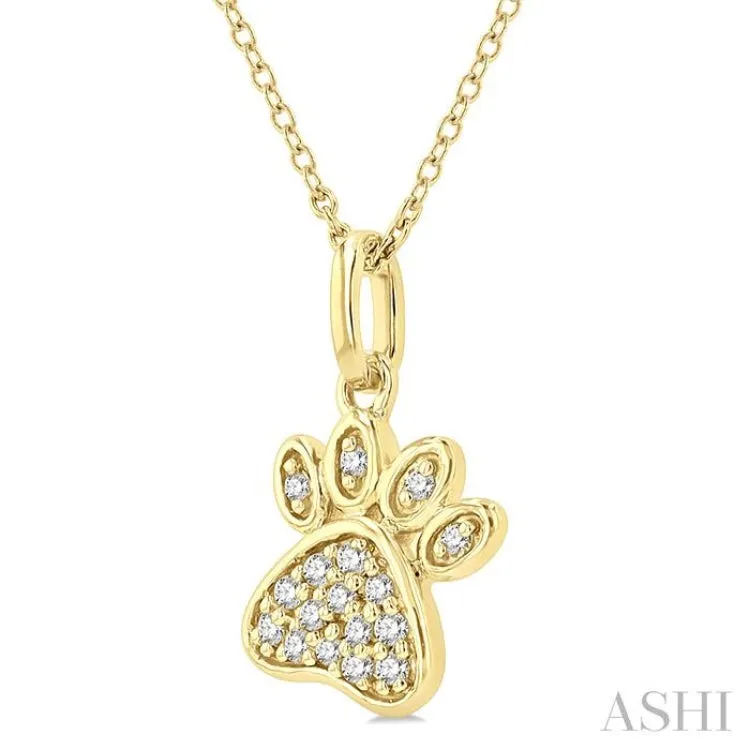 1/10 Ctw Dog Paw Petite Round Cut Diamond Fashion Pendant With Chain in 10K Yellow Gold