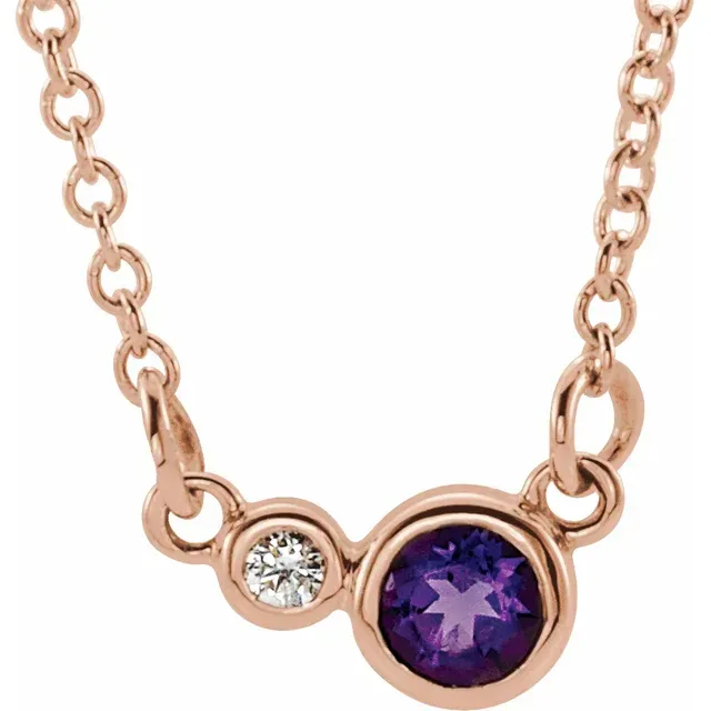 14k Gold 3 MM Amethyst and 0.02 CTW Diamond Necklace