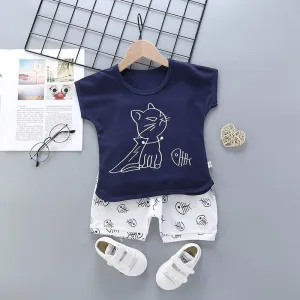 2pcs Cute Cartoon Print T-shirt Pantsuits