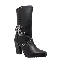 3 Buckle - Women's Studded 3 Buckle Heeled Sexy Biker Boot