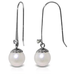 4.03 Carat 14K Solid White Gold Fish Hook Earrings Diamond Pearl