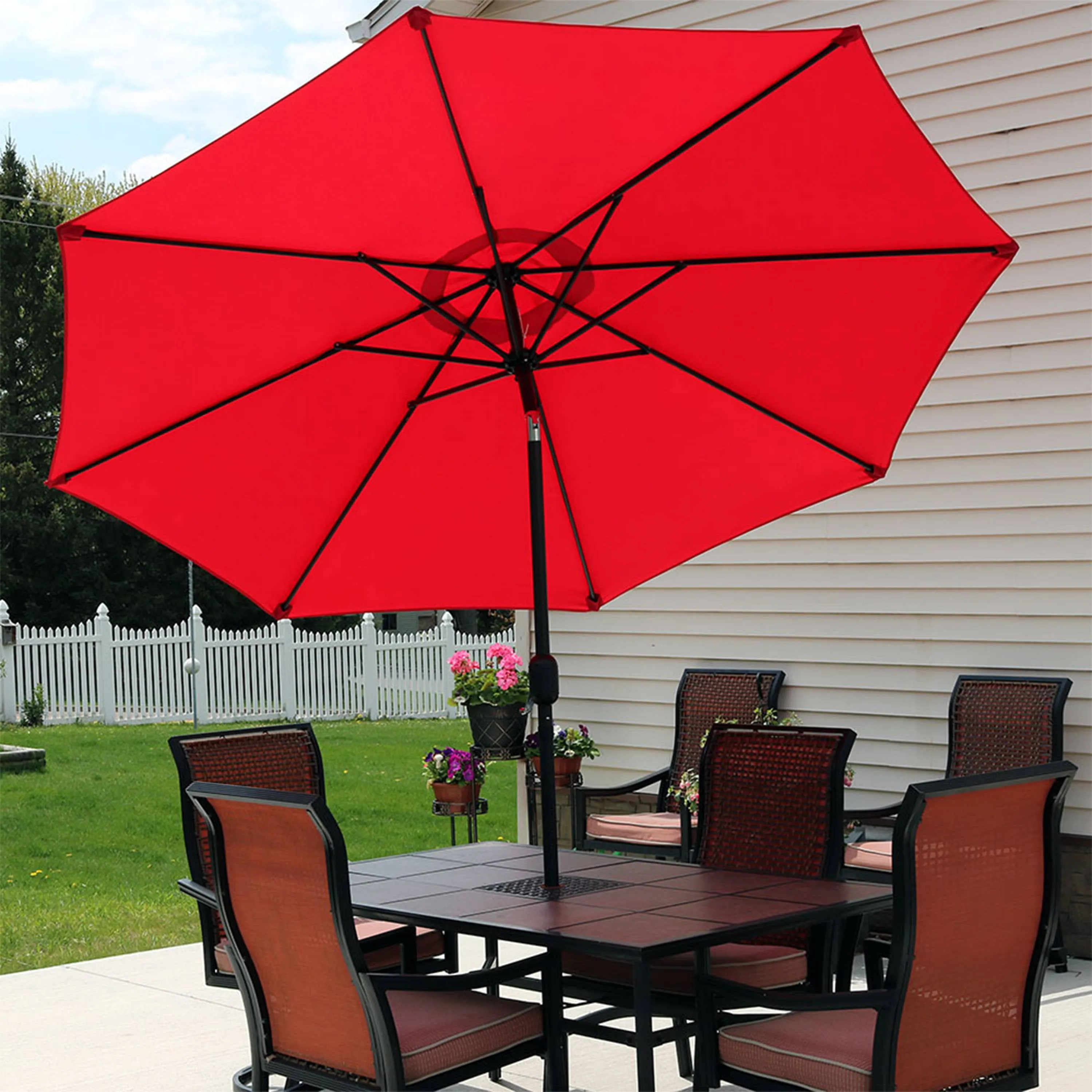 9 ft Aluminum Patio Umbrella with Tilt and Crank - Red