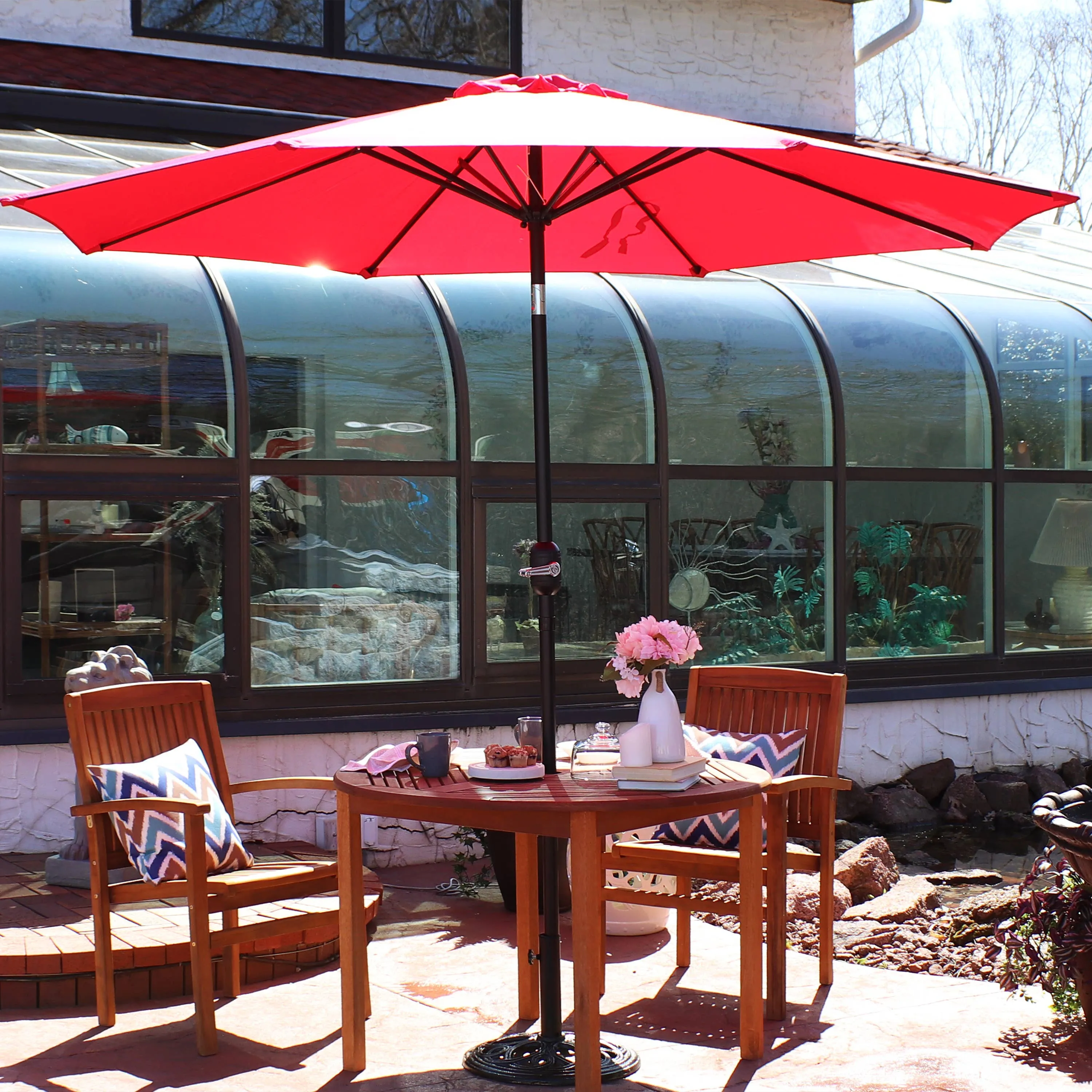 9 ft Aluminum Patio Umbrella with Tilt and Crank - Red