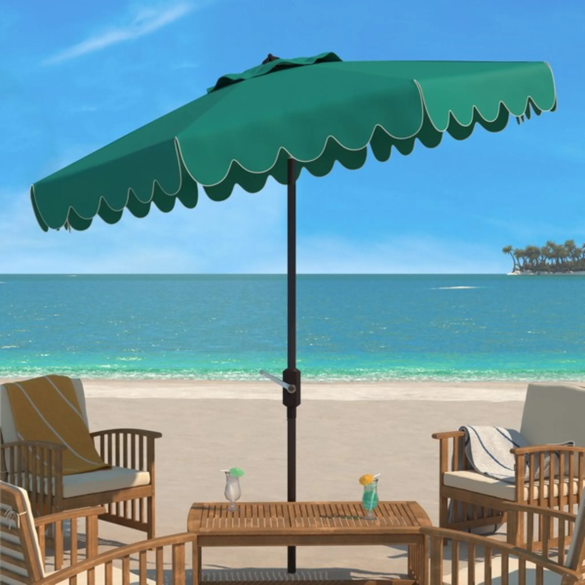 9ft Venice Turquoise Single Scallop Crank Outdoor Market Umbrella