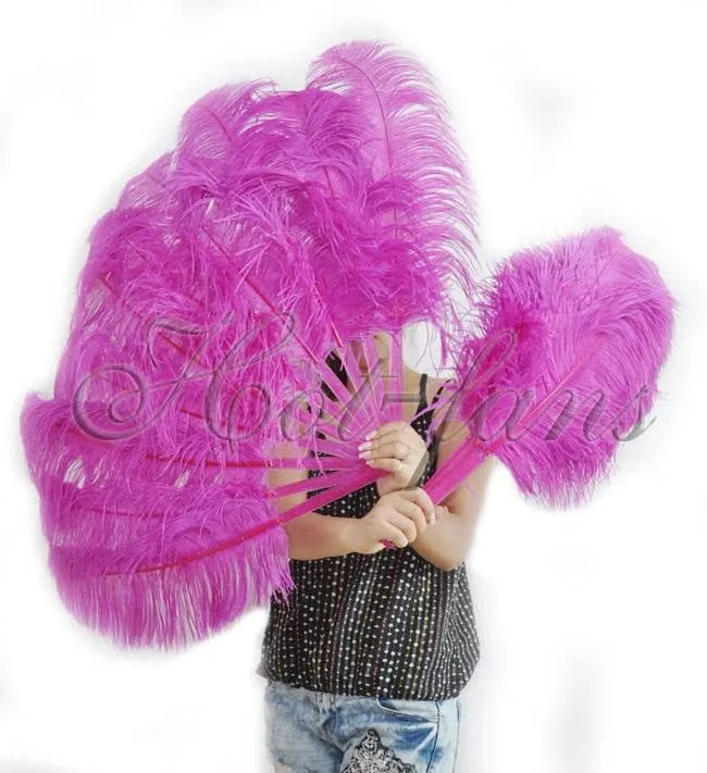 A pair Single layer hot pink Beginner’s Ostrich Feather Fan