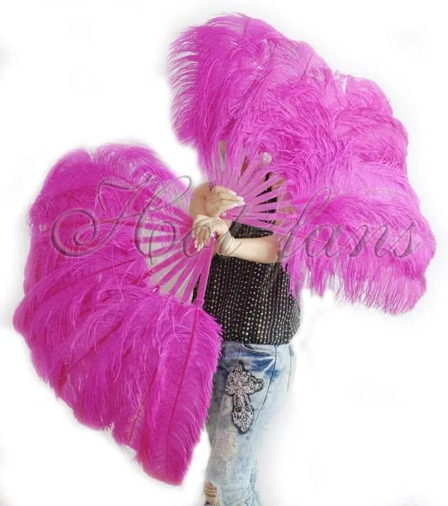 A pair Single layer hot pink Beginner’s Ostrich Feather Fan