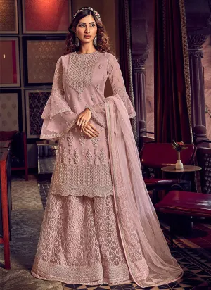 Adorable Mauve Embroidered Party Wear Sharara Suit