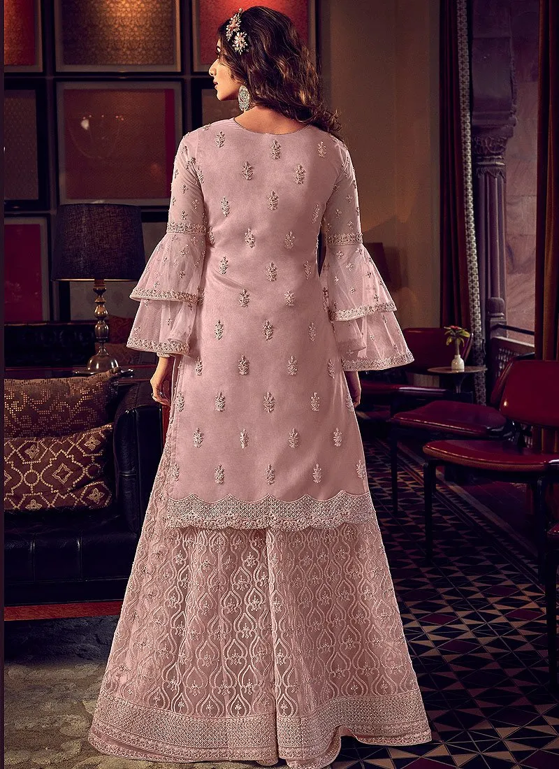 Adorable Mauve Embroidered Party Wear Sharara Suit