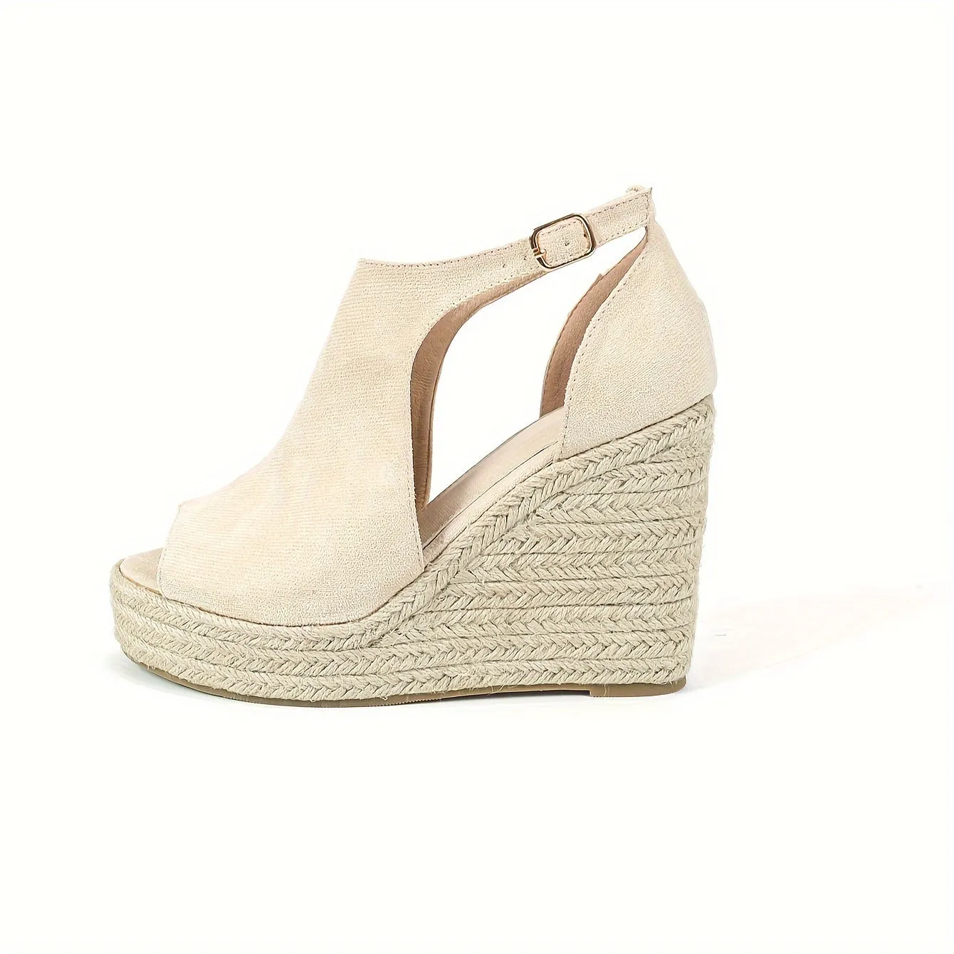 Amozae-Chic Espadrille Wedge Sandals - Stylish Peep Toe with Cut-out Detail, Adjustable Buckle Strap, Stiletto Heels, and Comfortable Platform - Perfect Trendy Footwear for Your Summer Holiday