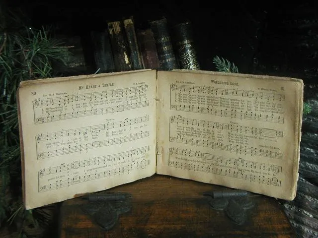 Antique 1886 Sabboth Songs Book Child's Long Stockings Striped Christmas Gathering