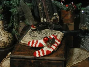 Antique 1886 Sabboth Songs Book Child's Long Stockings Striped Christmas Gathering