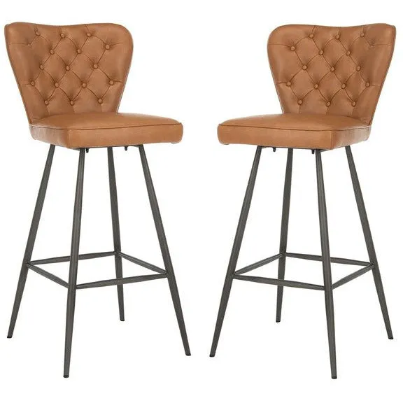 Aster Mid Century Caramel Leather Bar Stool