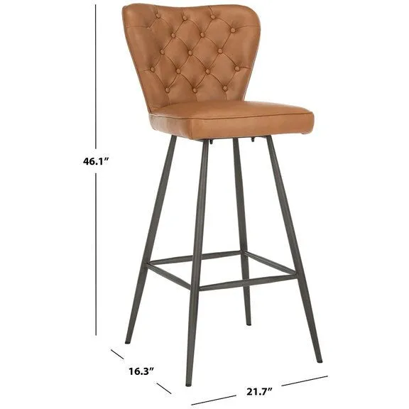 Aster Mid Century Caramel Leather Bar Stool