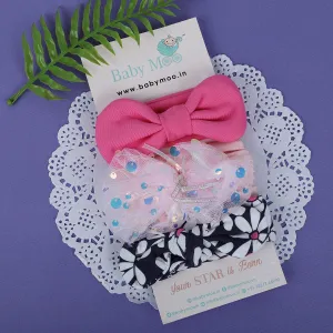 Baby Moo Shiny Bow Headband Set of 3 - Pink