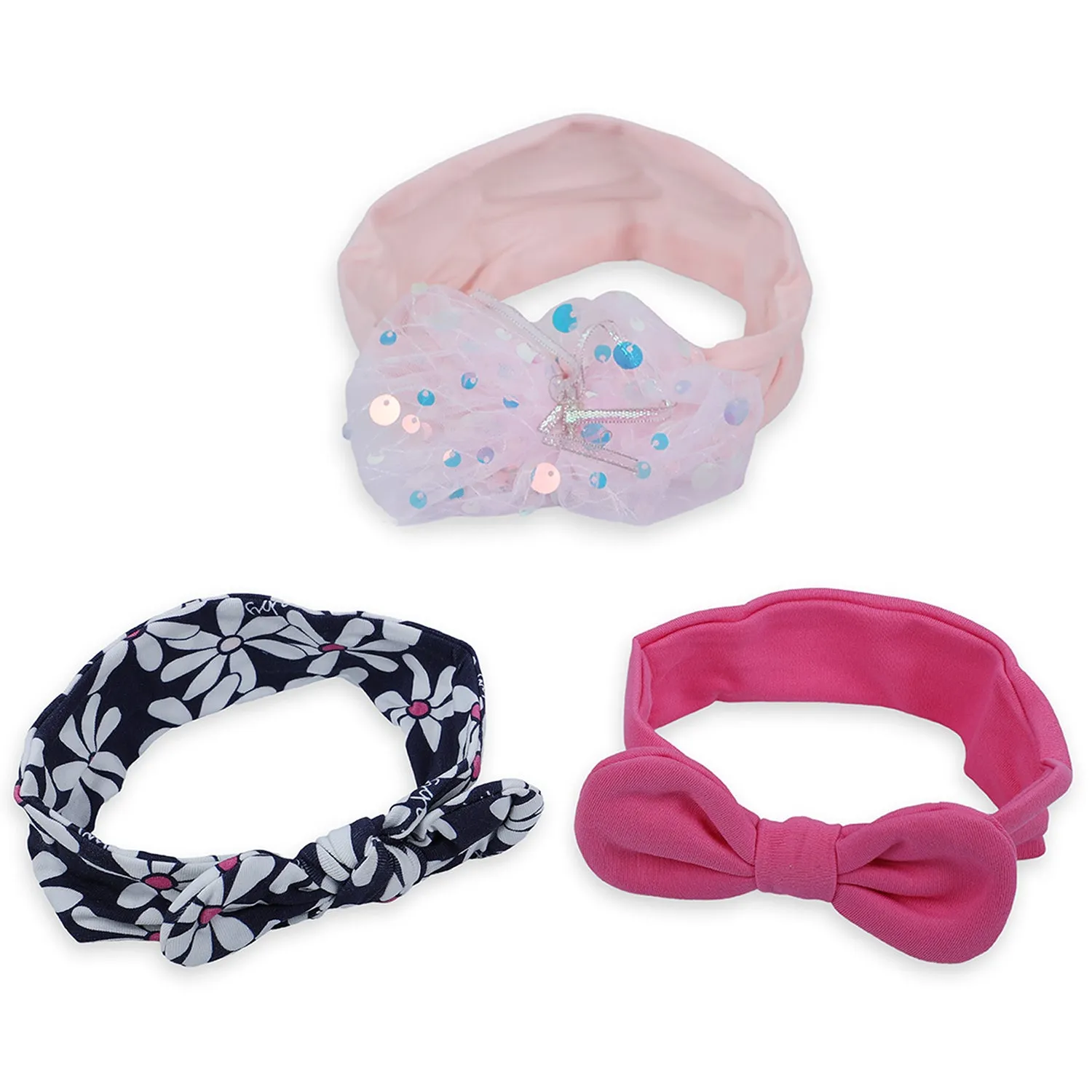 Baby Moo Shiny Bow Headband Set of 3 - Pink