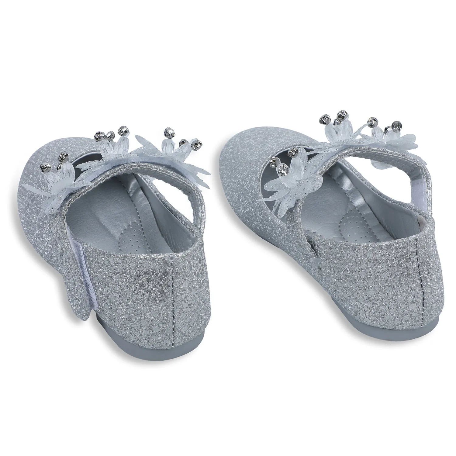 Baby Moo x Bash Kids Princess Floral Party Mary Jane Ballerinas - Silver