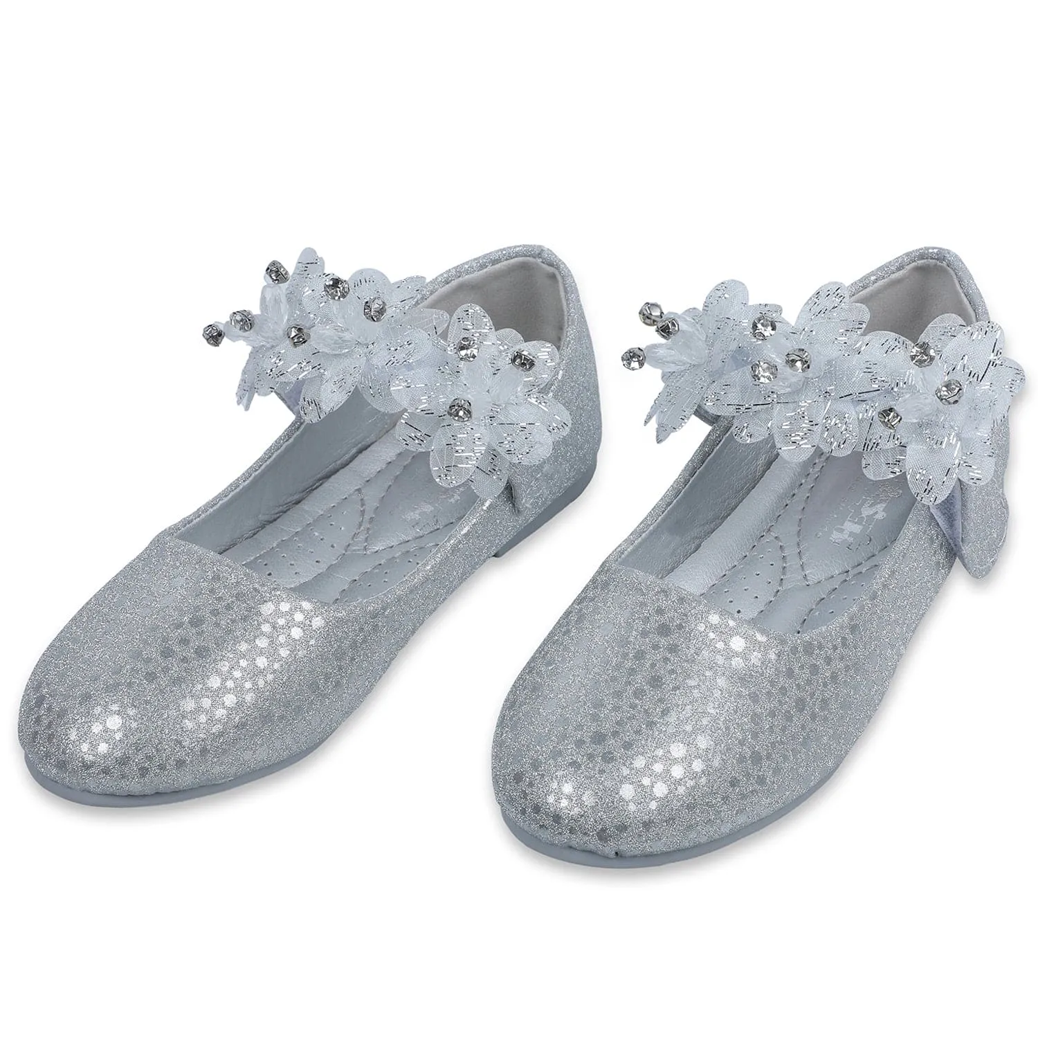 Baby Moo x Bash Kids Princess Floral Party Mary Jane Ballerinas - Silver