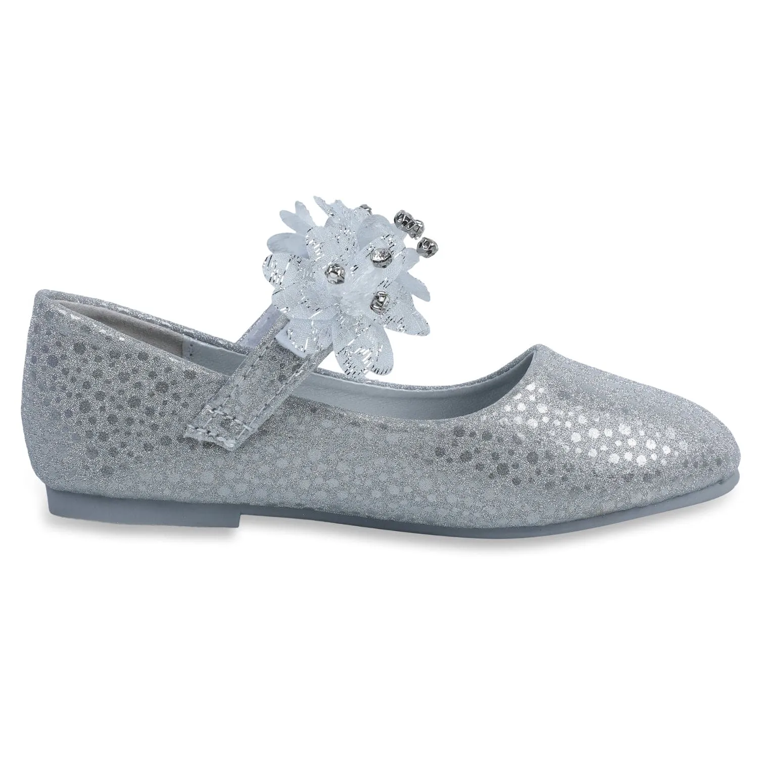 Baby Moo x Bash Kids Princess Floral Party Mary Jane Ballerinas - Silver