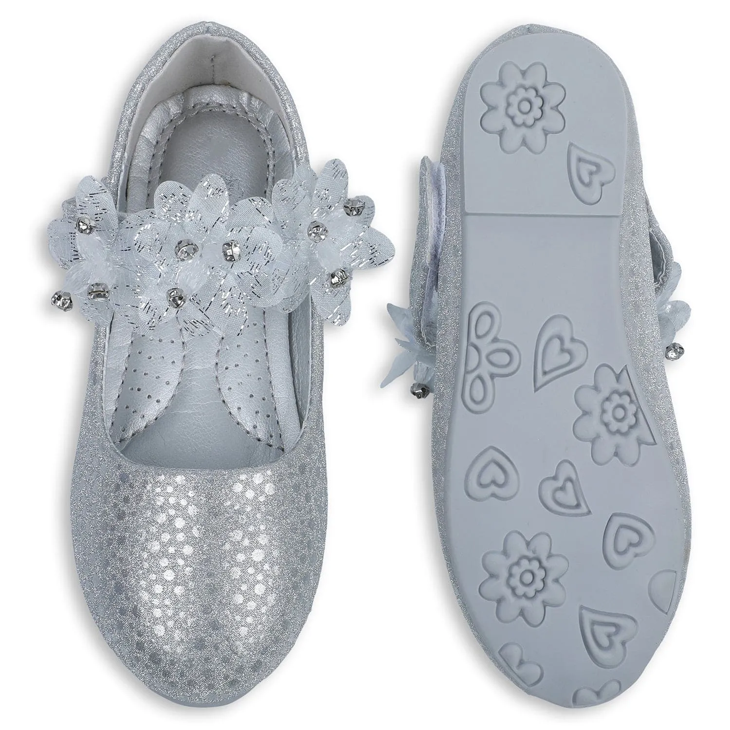 Baby Moo x Bash Kids Princess Floral Party Mary Jane Ballerinas - Silver