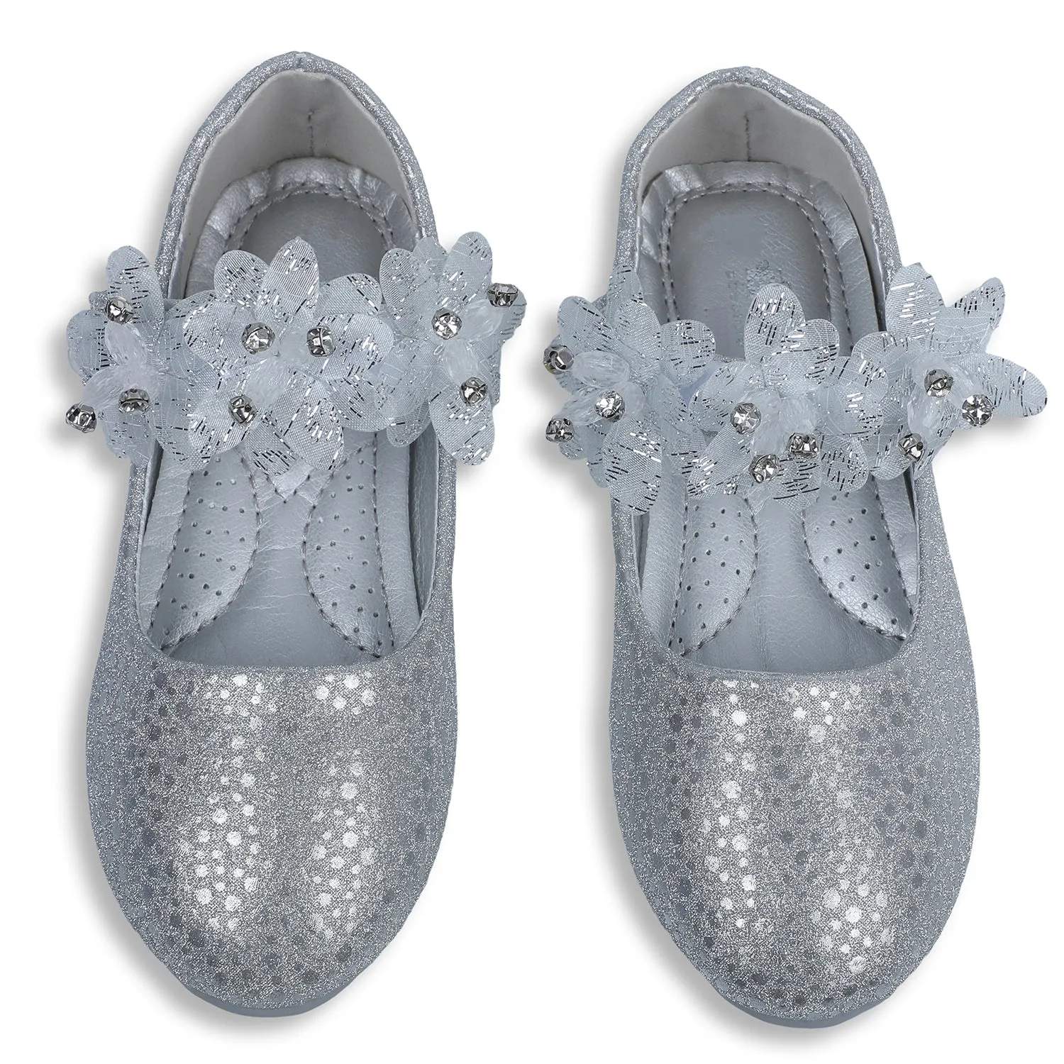 Baby Moo x Bash Kids Princess Floral Party Mary Jane Ballerinas - Silver