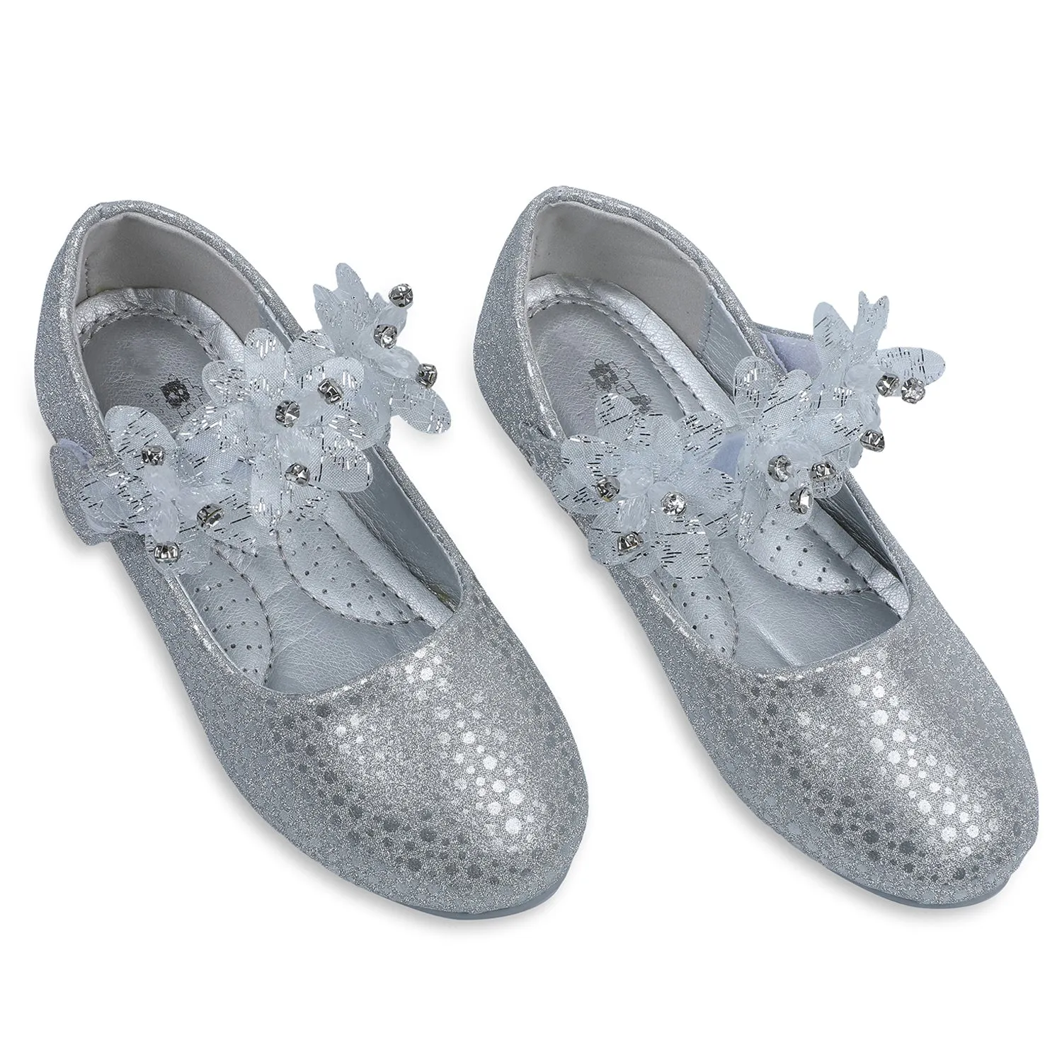 Baby Moo x Bash Kids Princess Floral Party Mary Jane Ballerinas - Silver