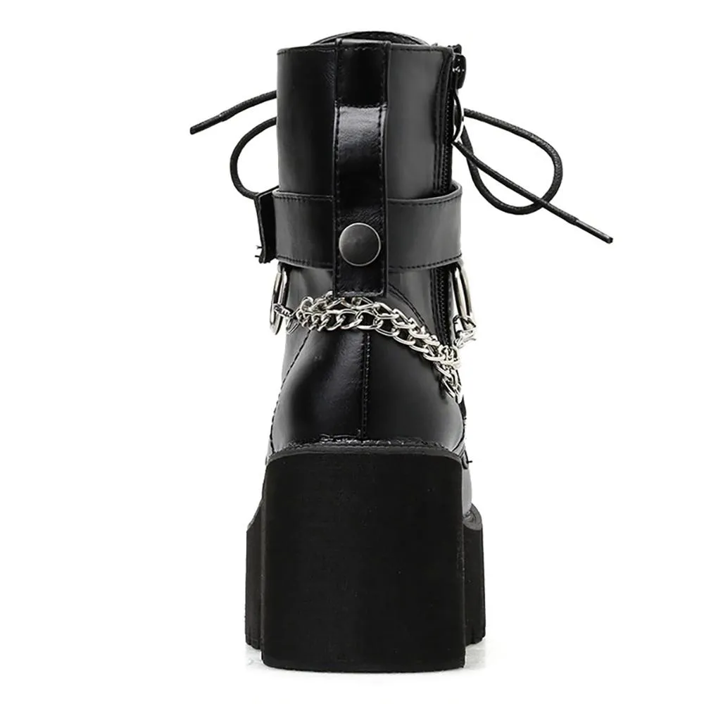 Block Heel with Chain Strap Accent Boots