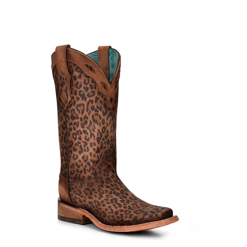 C3788 | Leopard Print Square toe Boots