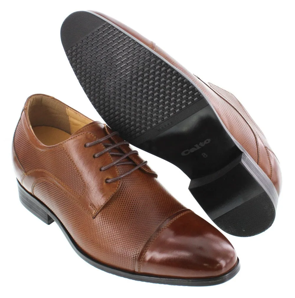 CALTO Brown Leather Dress Shoes - Three Inches - Y40201