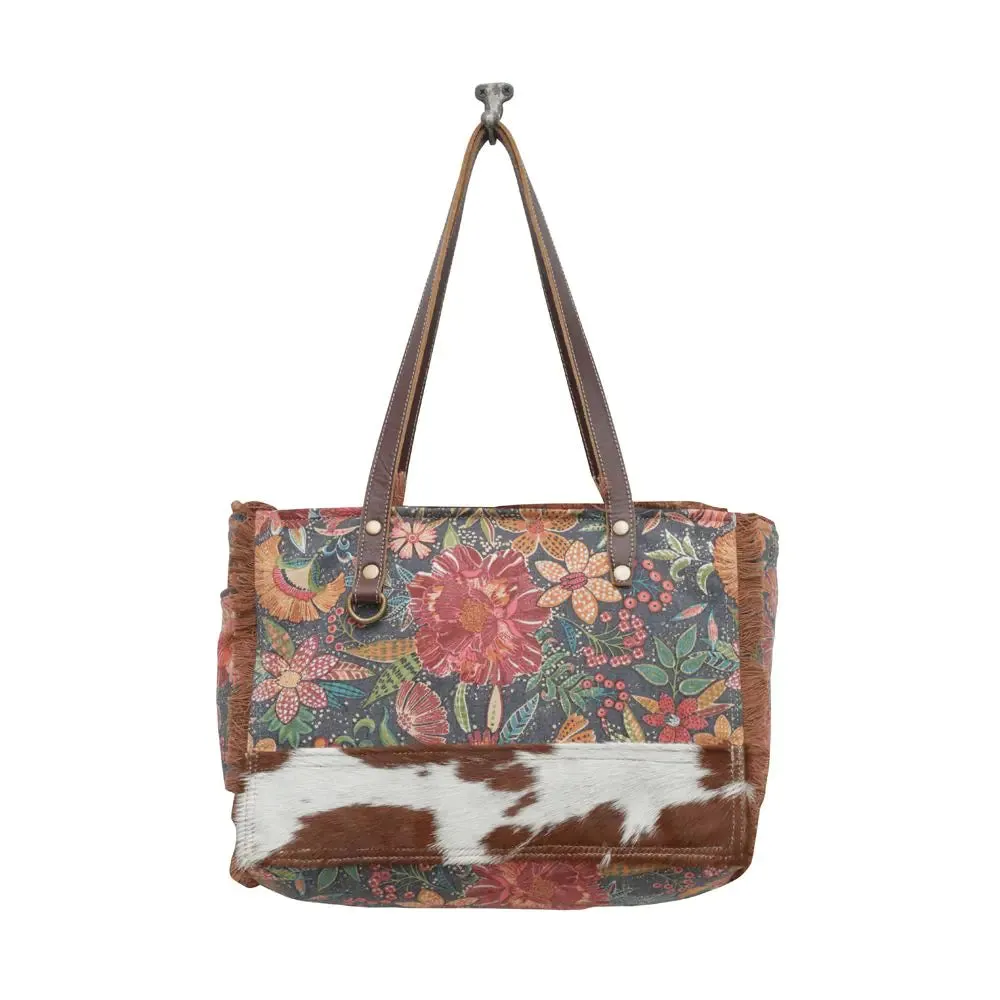 Canvas & Leather Floral Crossbody Bag