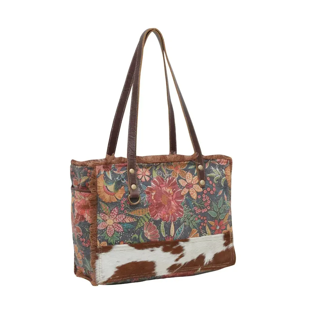 Canvas & Leather Floral Crossbody Bag