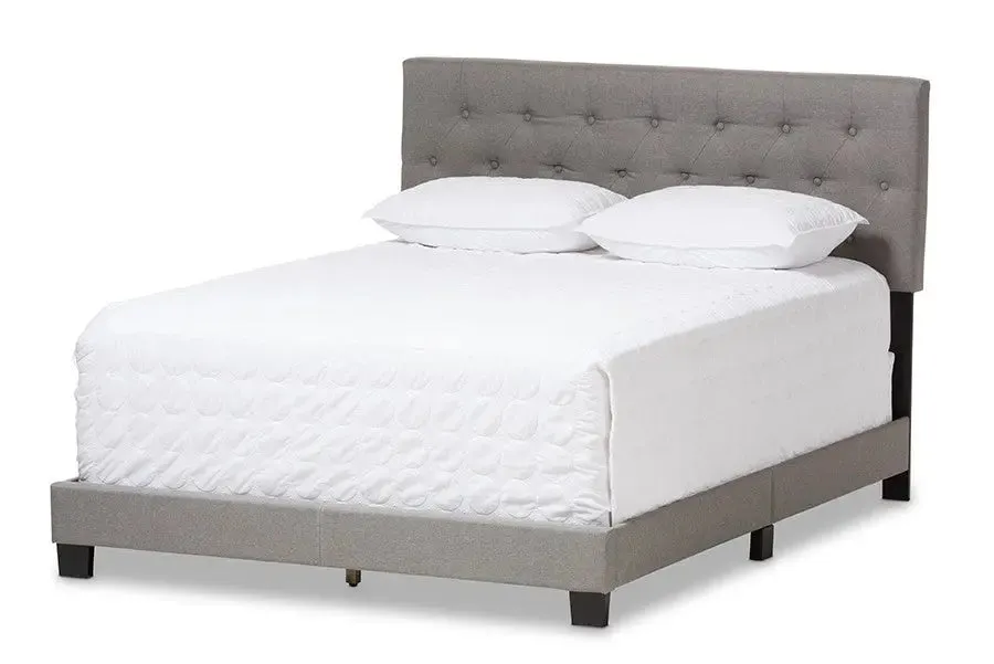 Cassandra Light Grey Fabric Upholstered Box Spring Bed (Full)