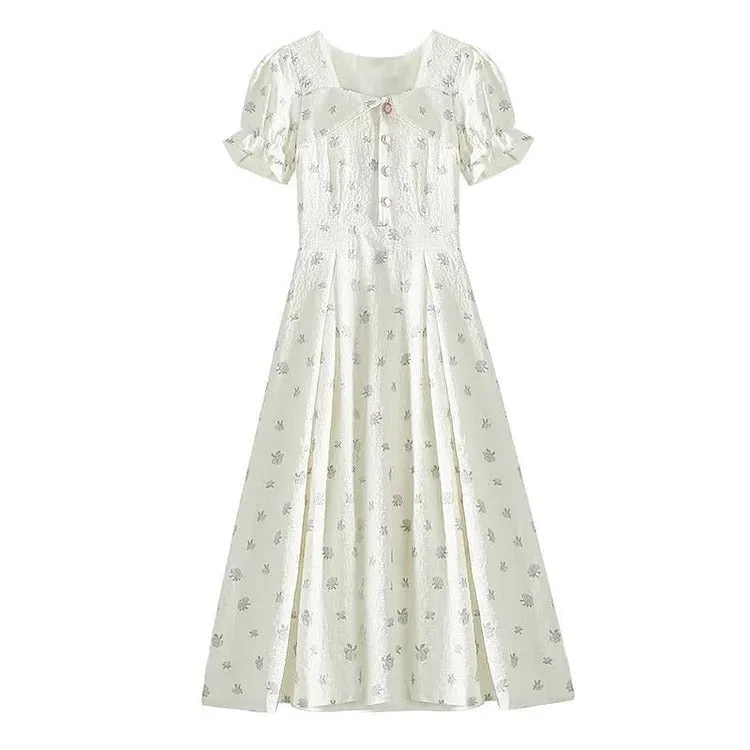 Chic Vintage Pearl Collar Floral Print A-line Dress