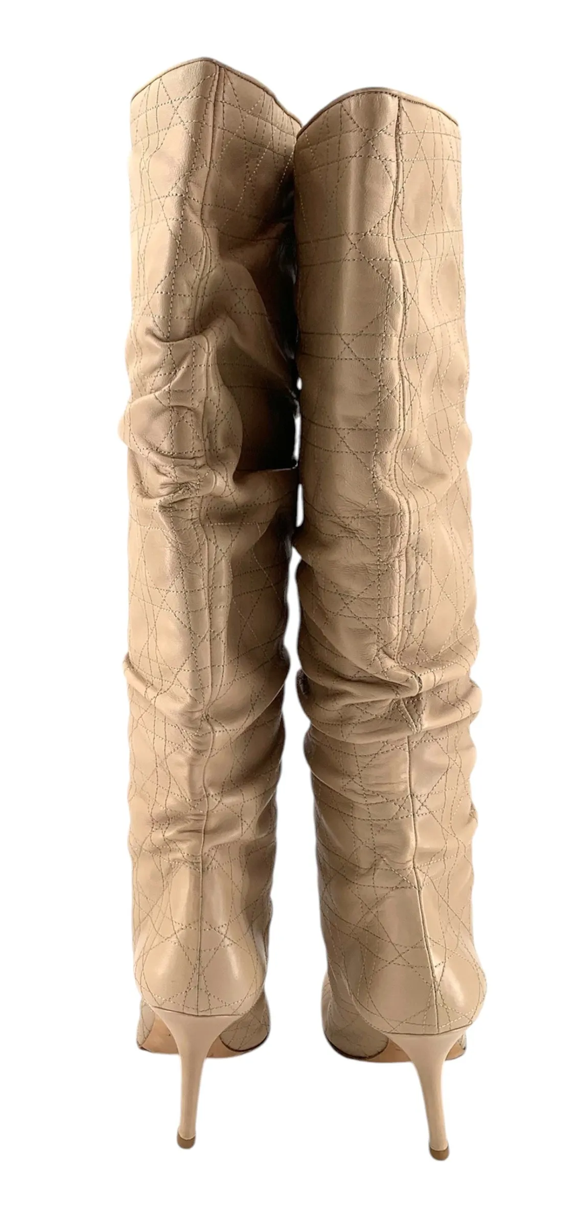 Christian Dior Quilted Cannage Beige Leather Knee High Stiletto Boots, New/Old