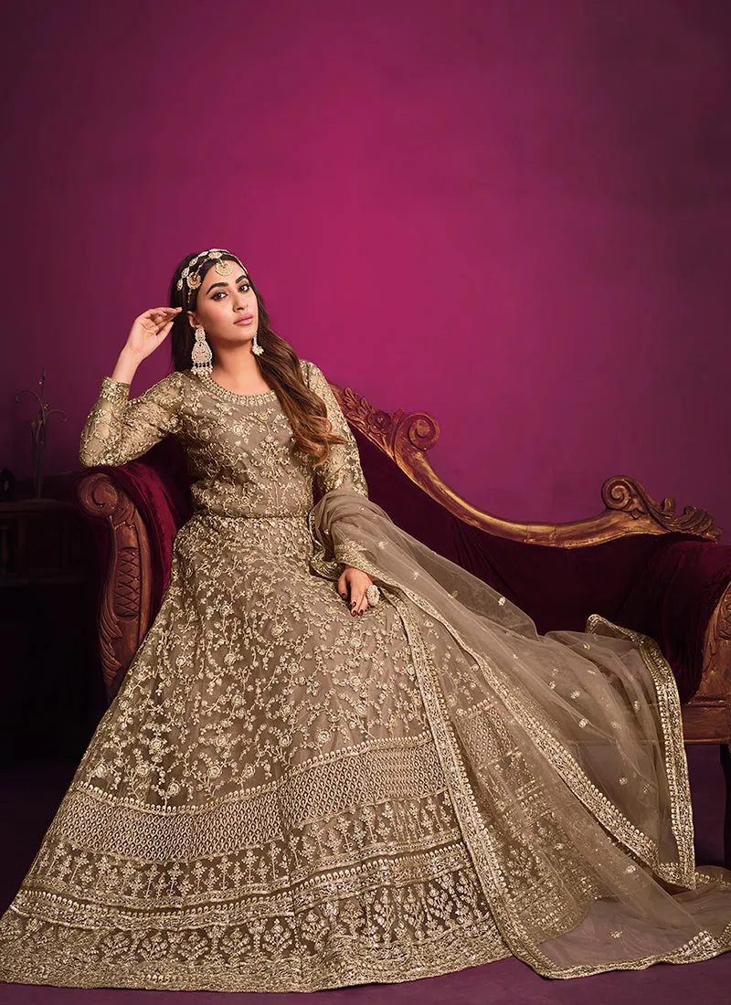 Copper Brown Embroidery Festive Anarkali Suit