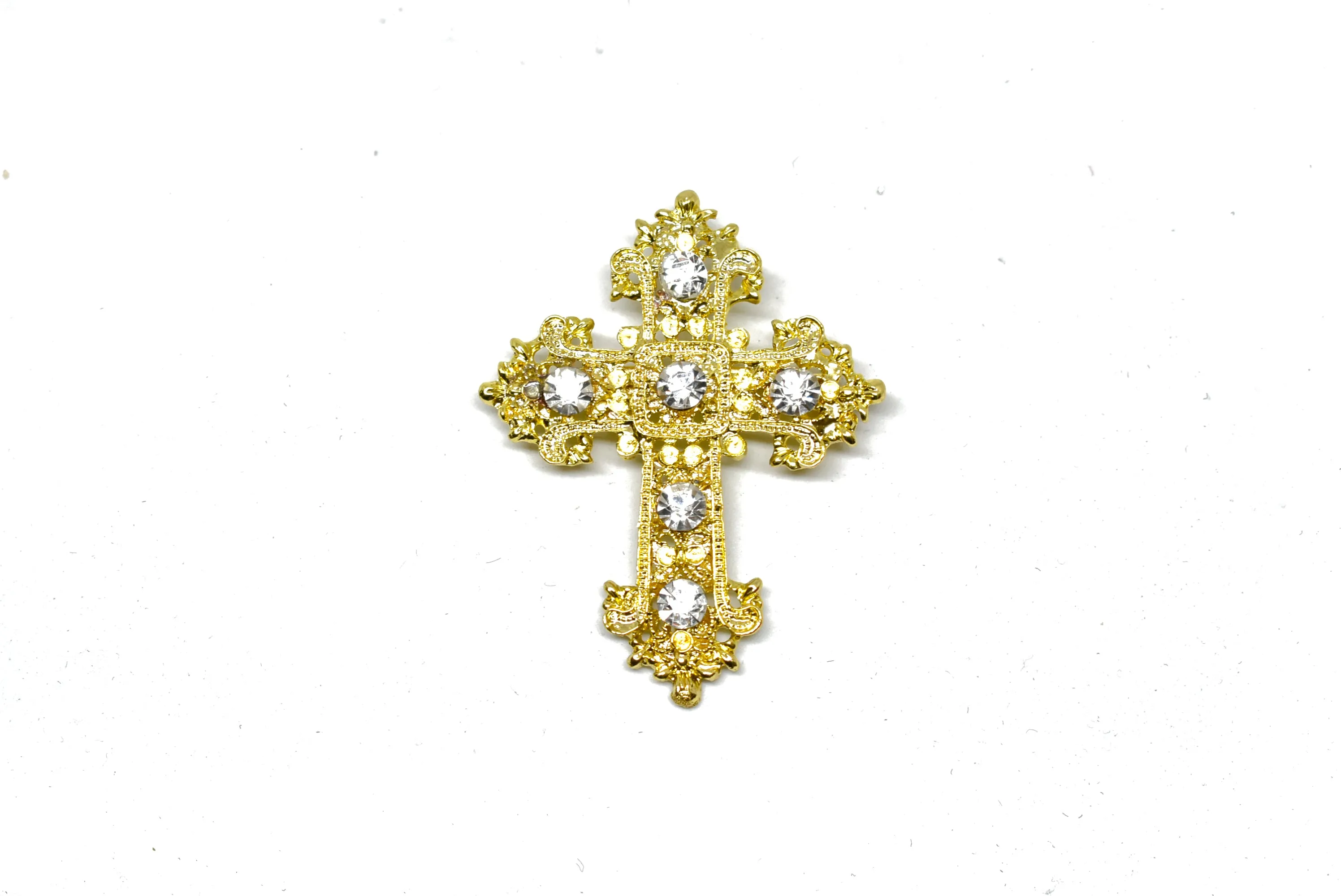 Crystal Rhinestone Cross-Shaped Brooch with Pin