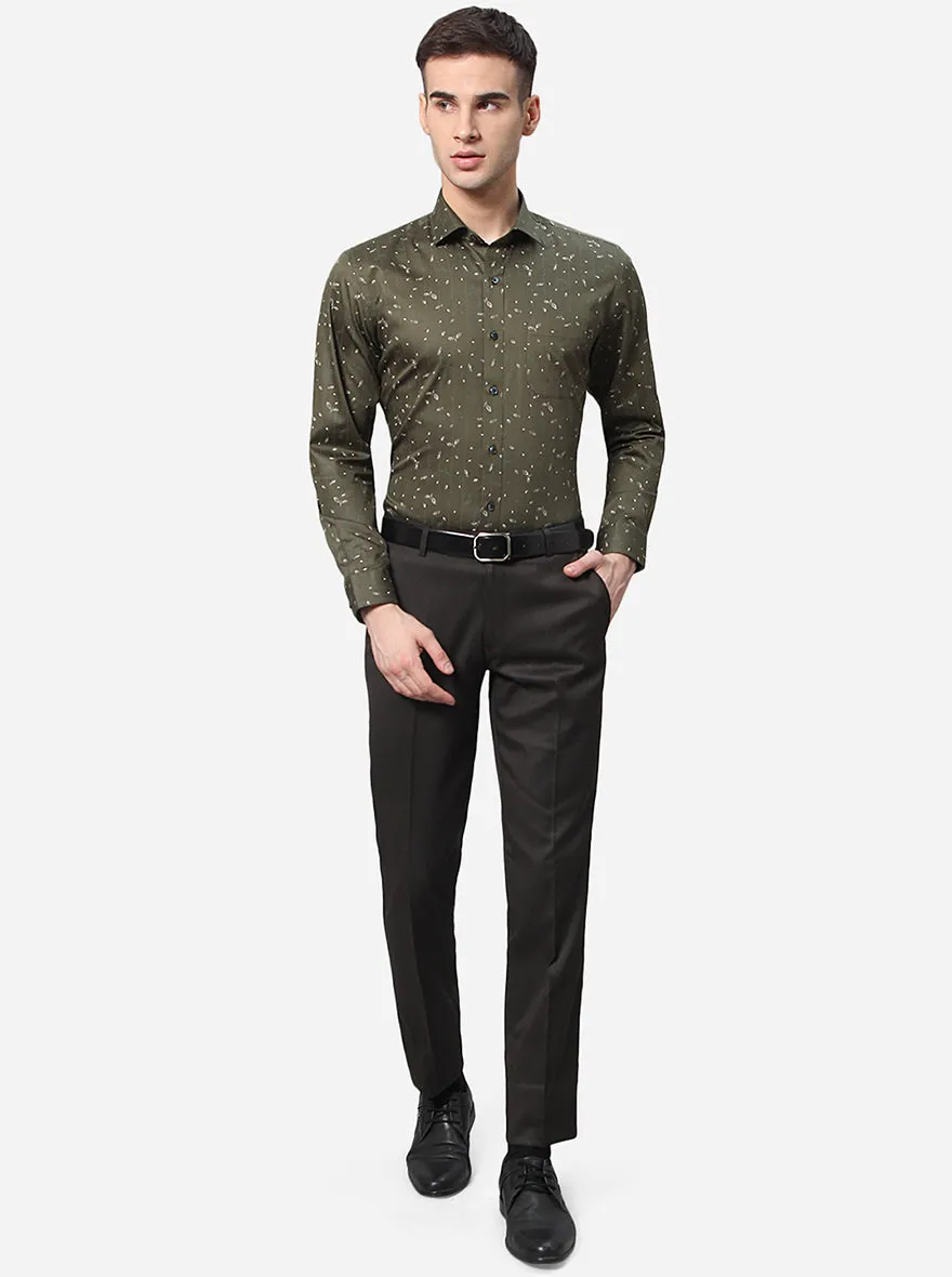 Dark Green Printed Slim Fit Formal Shirt | Greenfibre