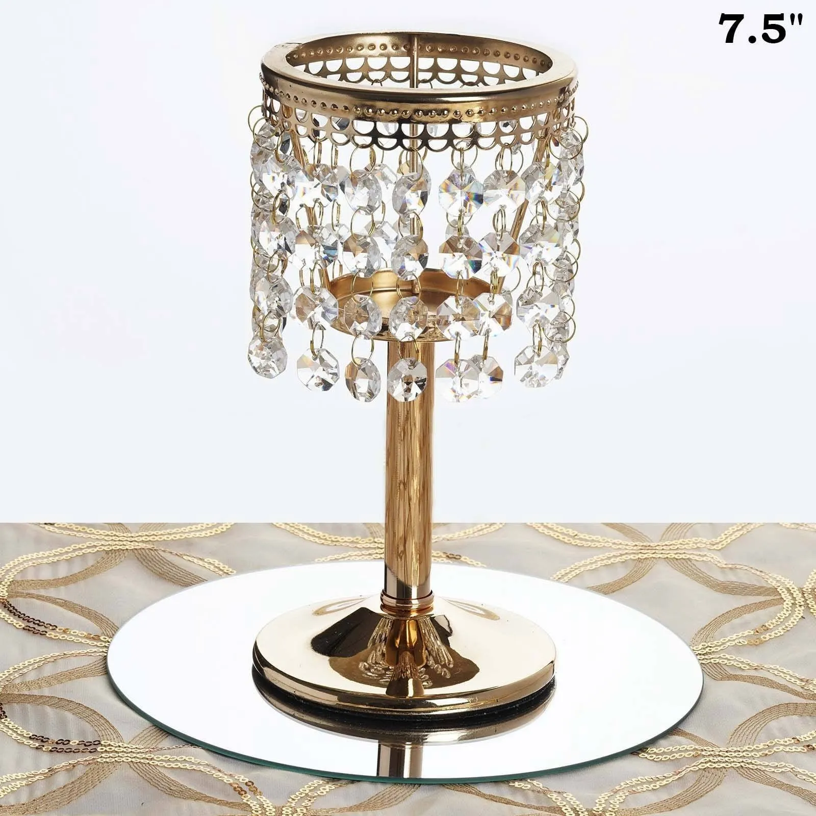 Elegant Metal Votive Tealight Crystal Candle Holder Wedding Centerpiece - Gold - 7.5"