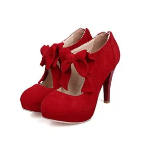 Fashion Vintage Womens Small Bowtie Platform Pumps Ladies Sexy High Heeled Shoes, Red, 8.5 B(M) US