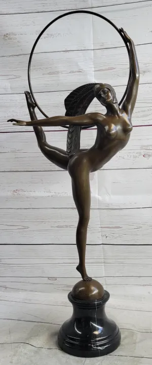 FRENCH SIGNED MORANTE HOOP DANCER BRONZE SCULPTURE ART DECO MARBLE BASE FIGURINE