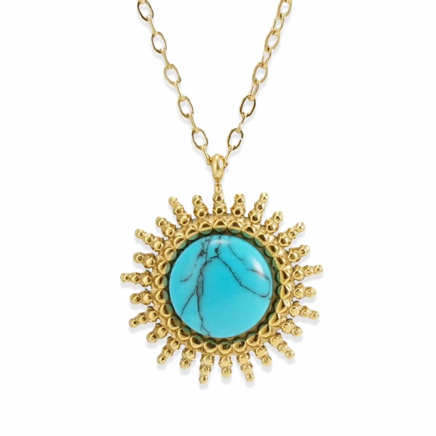 Gold Turquoise Sunburst Necklace - Trendy Bohemian Statement Jewelry for Women