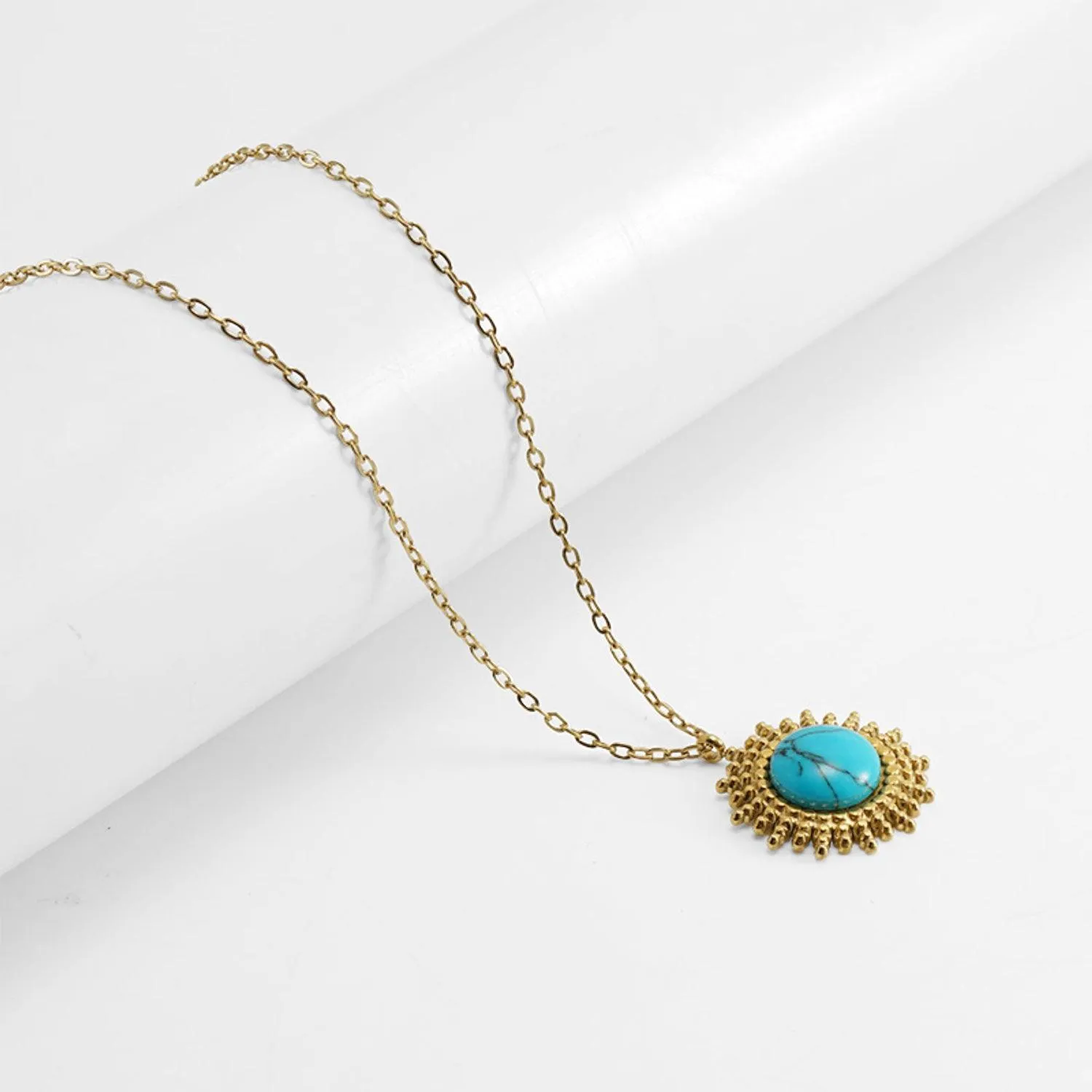 Gold Turquoise Sunburst Necklace - Trendy Bohemian Statement Jewelry for Women