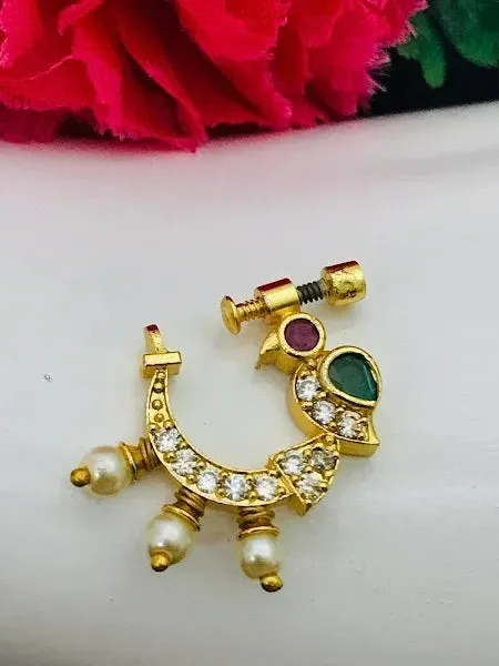 Graceful South Indian Traditional Gold Plated Nath/Nose Ring