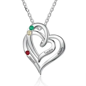 Heart Charm Necklace- 3-Name Engraving Necklace Trendy Necklace for Women