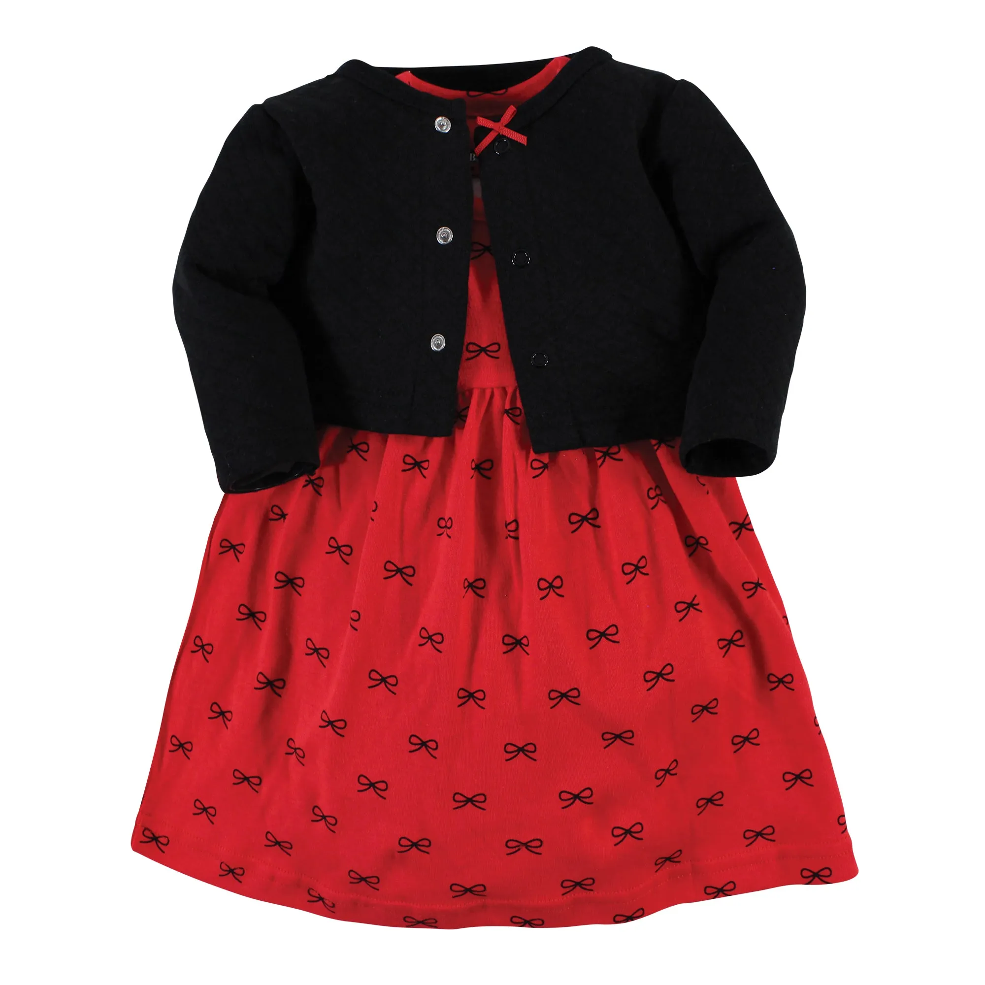 Hudson Baby Quilted Cardigan and Dress, Red Black Bows