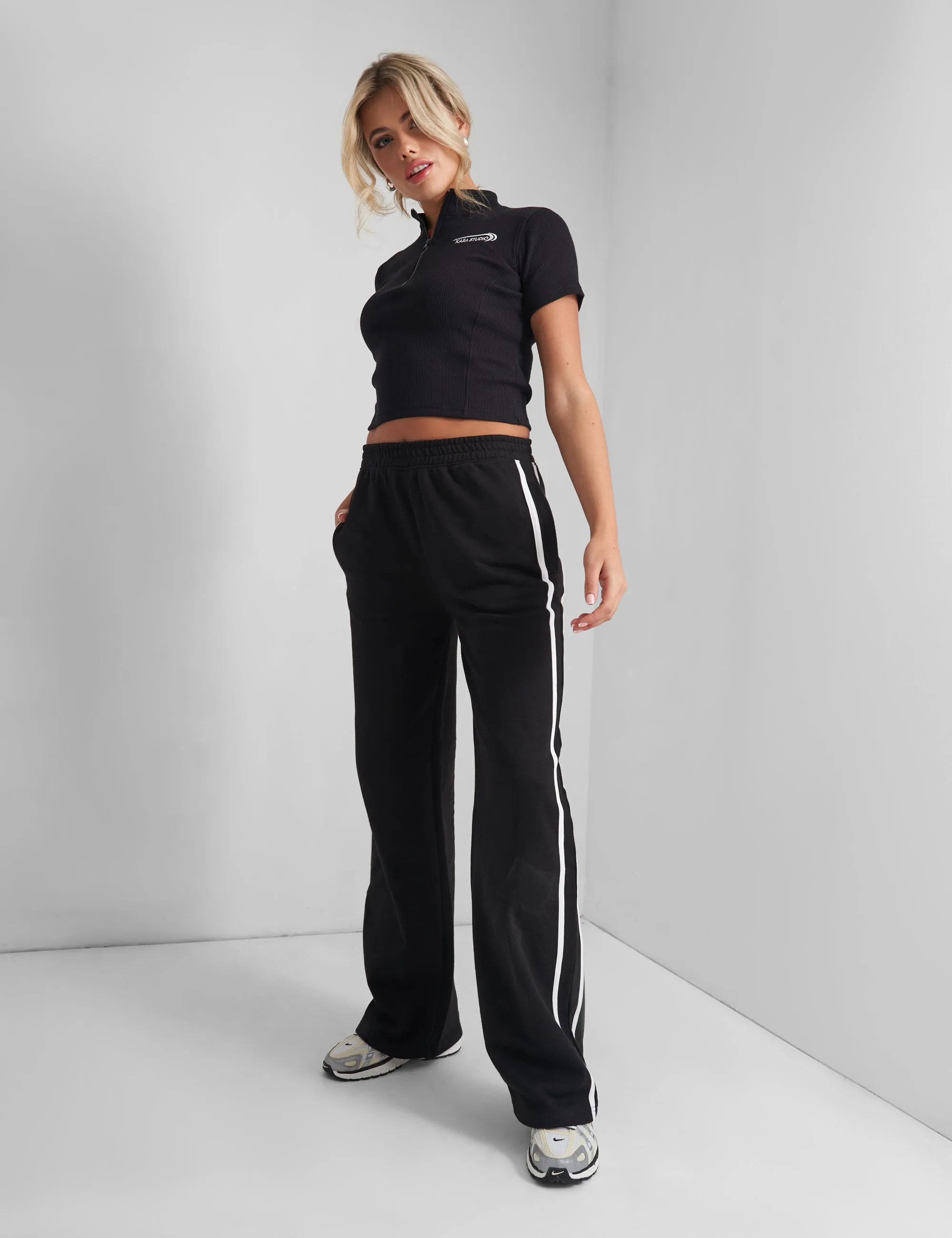 Kaiia Studio Zip Up Logo Crop Top Black