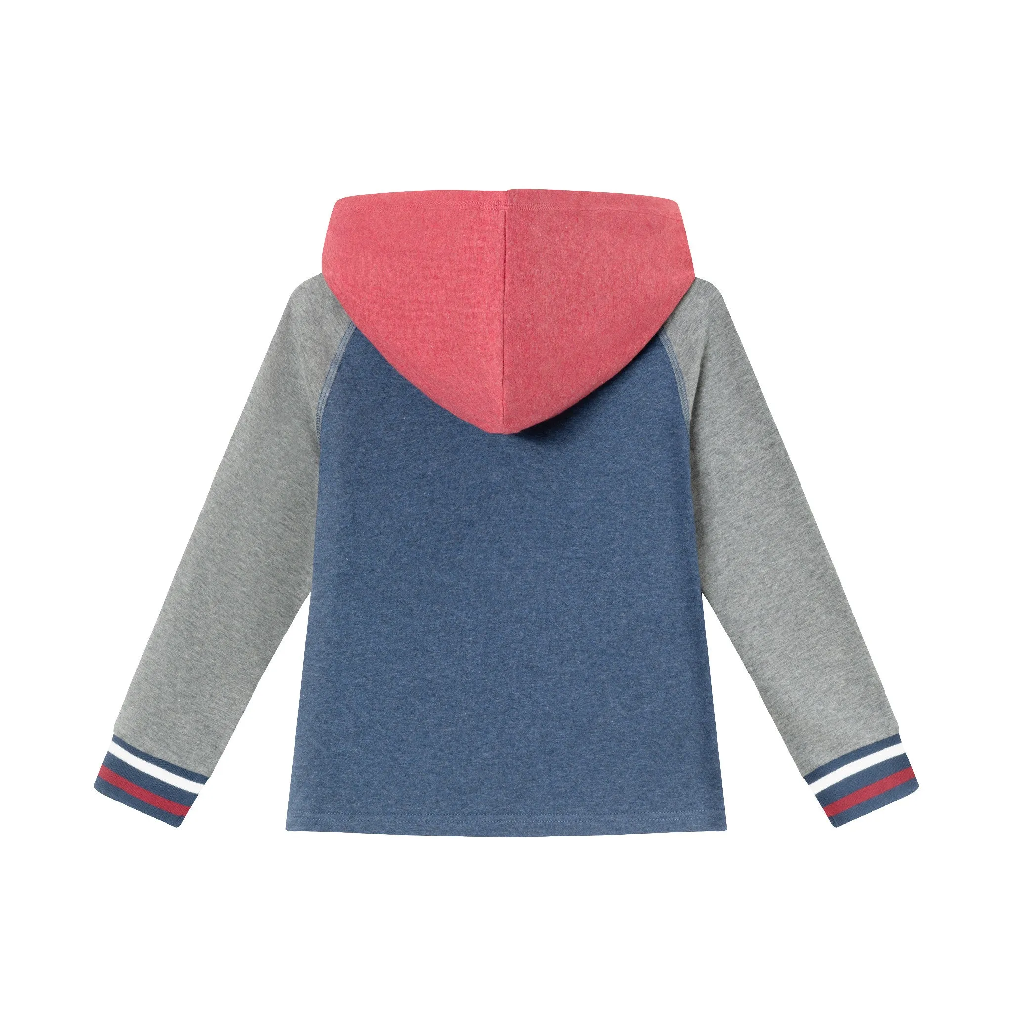 Kids Hooded Colorblocked Jersey Tee | Red Navy & Heater Grey