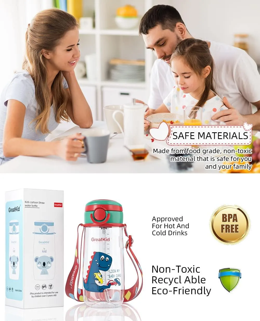 Kids Water Drinking Bottle,BPA Free Leak Proof 500ml Drinking Bottle