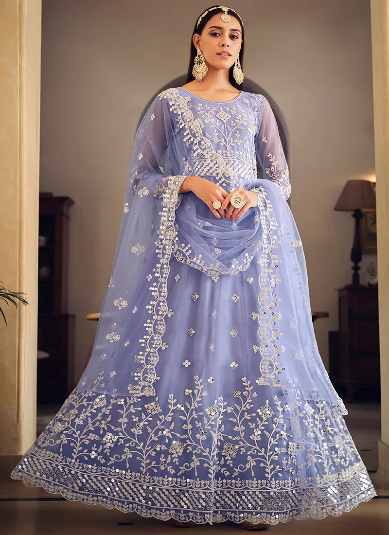 Lavender Sequence Embroidery Wedding Anarkali Suit