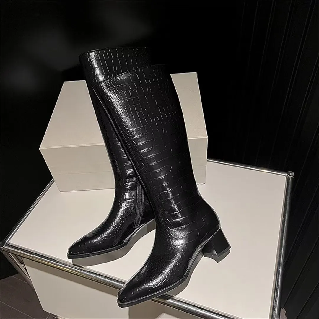 LeatherLux Modish Square-Toe Winter Boots