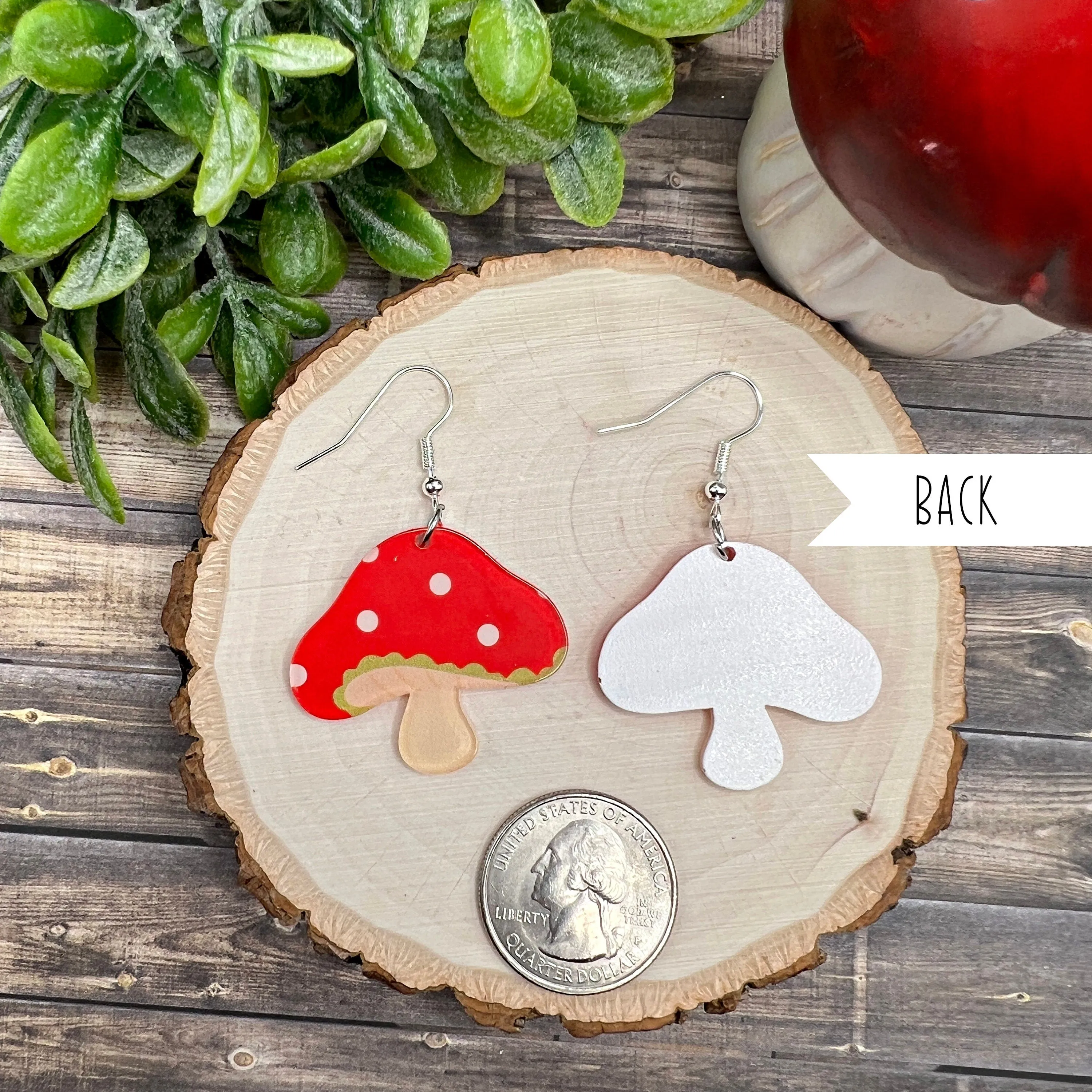 Lightweight Red Mushroom Earrings -  Acrylic Plant Garden Design